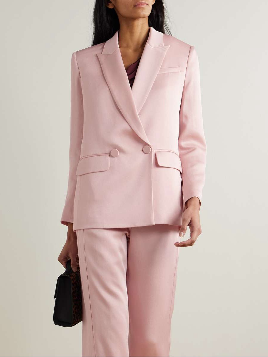 Veronica Beard Pink Satin Sevyn Dickey Double-Breasted Crepe Blazer Sz 4